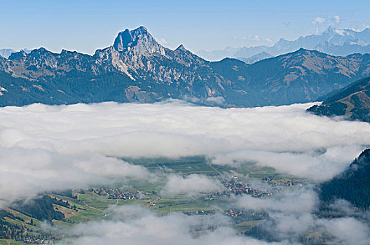 风景,山谷,山,红色,背影,高,雾,靠近,巴伐利亚,德国,欧洲