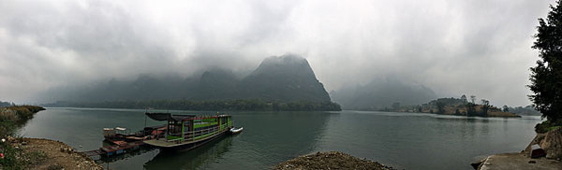 码头,乡村,江河,山,浓雾