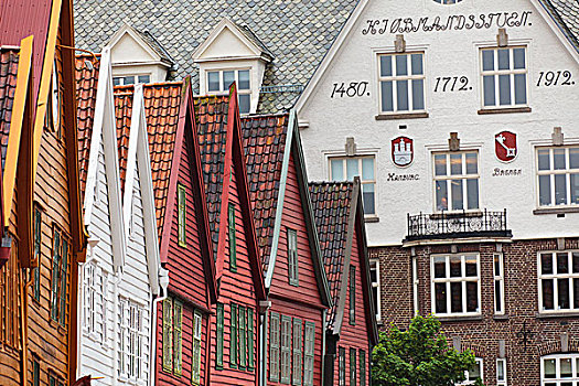 彩色,建筑,尖,屋顶,卑尔根,挪威