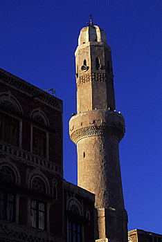 也门,老城,清真寺,尖塔
