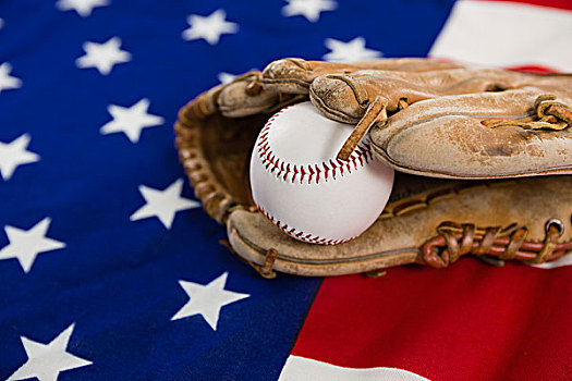 棒球,手套,美国国旗,特写
