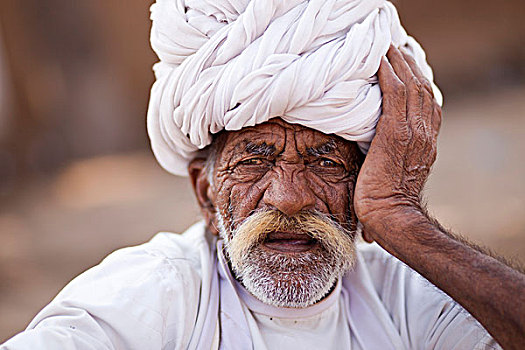 头像,老人,男人,胡须,缠头巾,普什卡,拉贾斯坦邦,印度,亚洲