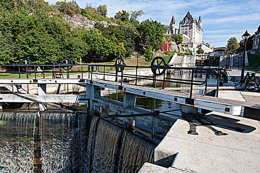 里多运河,劳里尔堡,背景,渥太华,安大略省,加拿大