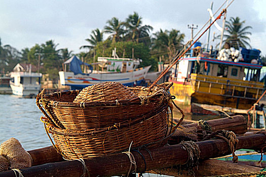 篮子,新鲜,抓住,鱼,躺着,船,泻湖,斯里兰卡,七月,2005年
