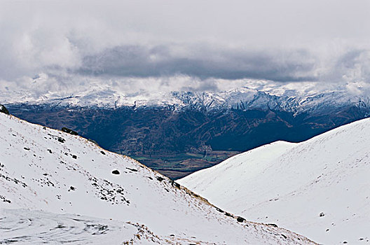 俯拍,积雪,山峦,南阿尔卑斯山,新西兰