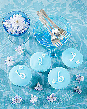 蓝色,杯形蛋糕,洗礼仪式