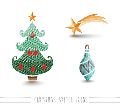 圣诞快乐,素描,风格,小玩意,树,文件