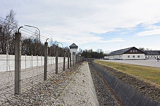 达豪,集中营,栅栏,看,塔,维护,建筑,今日,展示,上巴伐利亚,巴伐利亚,德国