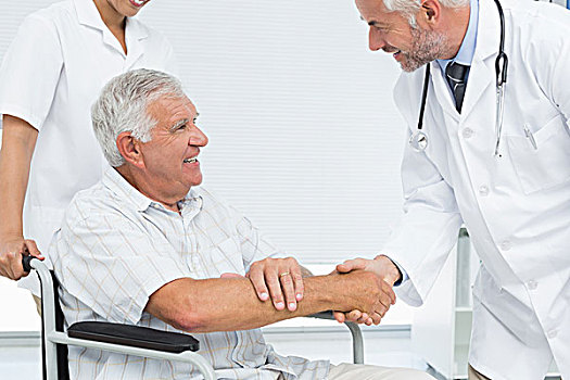 微笑,老人,病人,医生,握手
