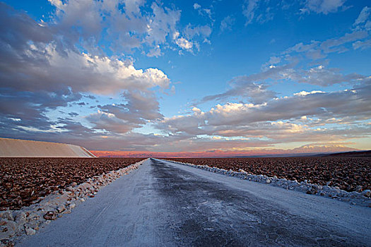 笔直,道路,盐,右边,阿塔卡马沙漠,盐滩,智利