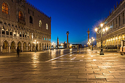 威尼斯,广场,圣马科,宫殿,夜晚,照片