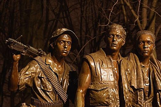 雕塑,三个,军人,纪念,越战纪念碑,华盛顿特区,美国