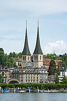 霍夫教堂,教堂,尖顶,历史,地区,风景,琉森湖,瑞士,欧洲
