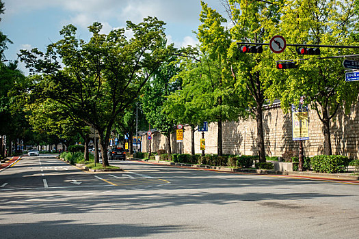 韩国首尔景福宫宫墙外的道路