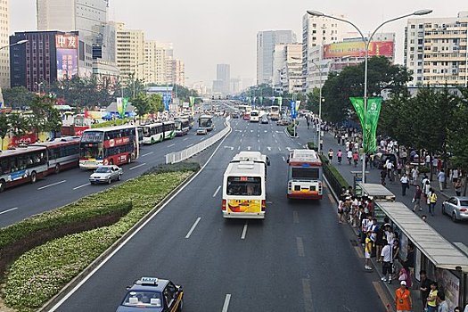 巴士,排队,途中,高峰时间,北京,中国