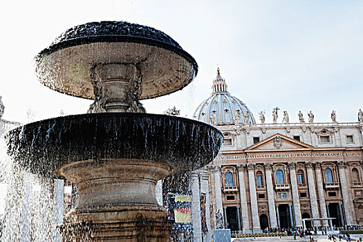 喷泉,大教堂,背景,广场,梵蒂冈城