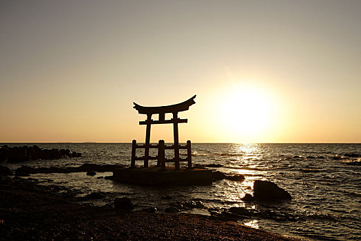 日落,入口,神社