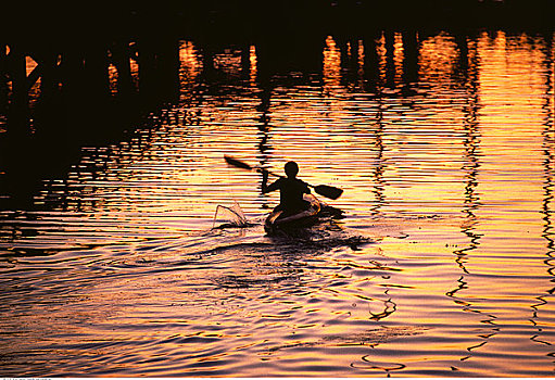 皮划艇手,日落,小湾,不列颠哥伦比亚省,加拿大