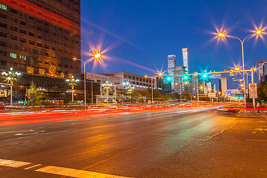 城市夜景,北京夜景,车流