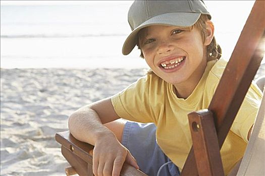 男孩,肖像,沙滩椅,马略卡岛,西班牙