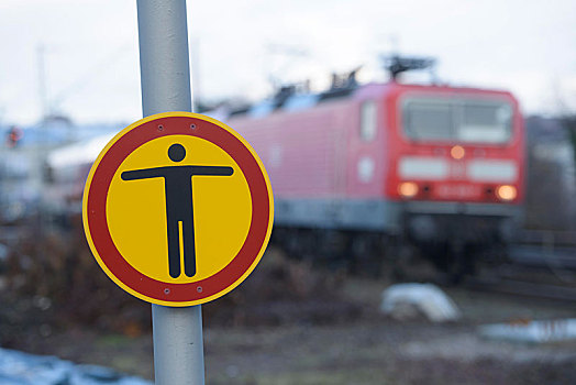 警告标识,月台,禁止,通道,斯图加特,巴登符腾堡,德国,欧洲