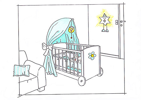 插画,婴儿床,篷子,孩子,房间