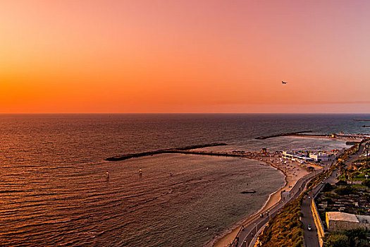 俯视图,海滩,日落,特拉维夫,以色列