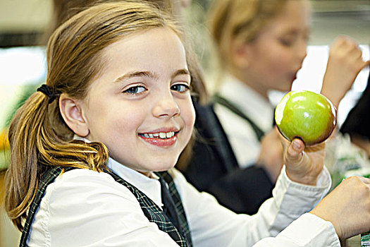 加拿大,蒙特利尔,私立学校,女孩,吃,苹果