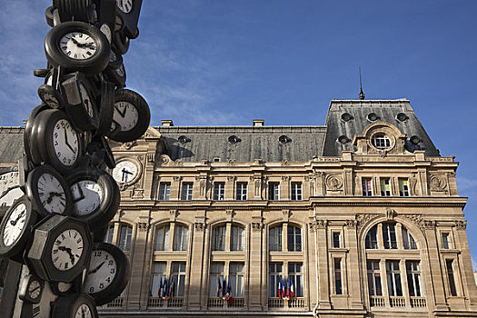 火车站,钟表,雕塑,巴黎,法兰西岛,法国