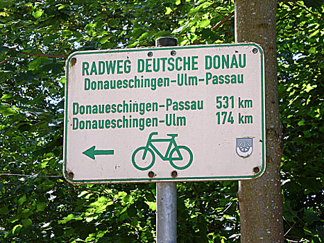 标识,德国,自行车,路线,多瑙河,靠近,多瑙埃兴根,巴登符腾堡,欧洲