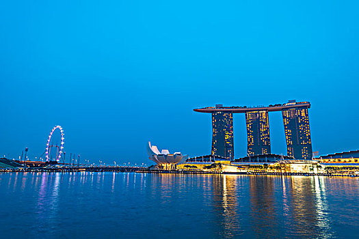 码头,湾,沙,酒店,新加坡河,黄昏,新加坡,亚洲