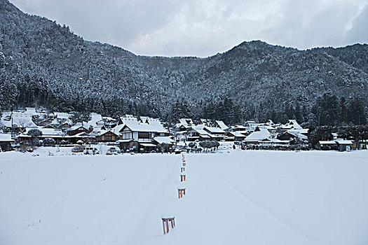 雪,元宵节,传统,房子,京都府,日本