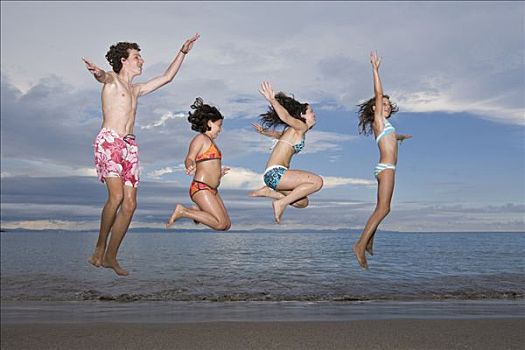 四个孩子,跳跃,空中,高兴,印度尼西亚