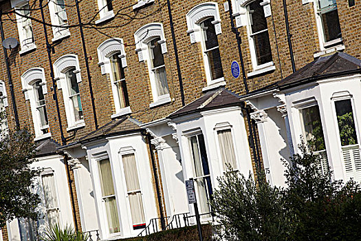 伦敦,倾斜视角,连栋房屋,住宅,街道,凸窗,砖,上面,一半,房子