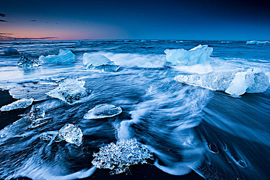 冰晶,黑色,海滩,海洋,杰古沙龙湖,冰河,泻湖,瓦特纳冰川,东方,冰岛,欧洲