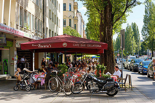 街头咖啡馆,施瓦宾格,慕尼黑,上巴伐利亚,巴伐利亚,德国,欧洲