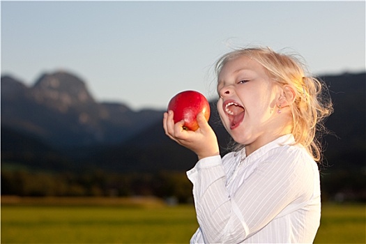 孩子,户外,健康,红苹果