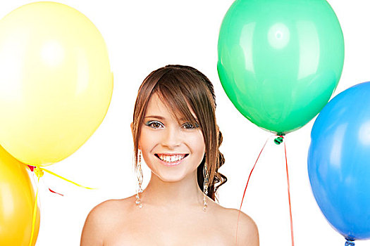 高兴,少女,气球,上方,白人