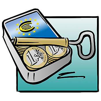 沙丁鱼,罐,欧元硬币