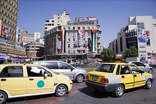 出租车,通过,忙碌,市区,大马士革,叙利亚