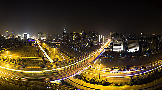 全景,天际线,交通,高架桥,现代,城市