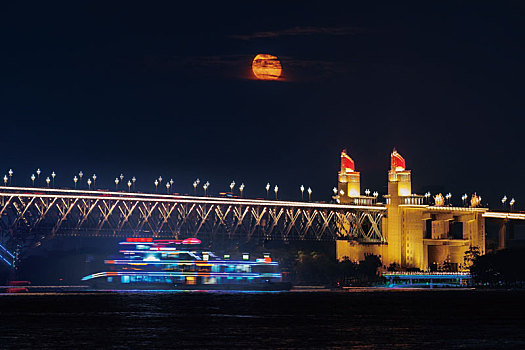 2023南京长江大桥与超级月亮