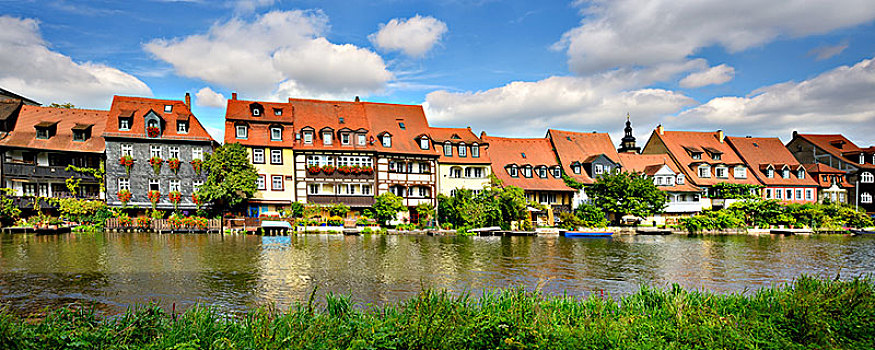 排,房子,旁侧,河,班贝格,上弗兰科尼亚,巴伐利亚,德国,欧洲