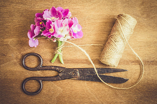 花,背景,剪刀,绳索