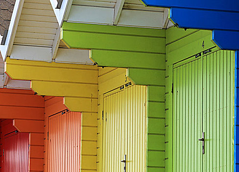 彩色,海滩,木制屋舍