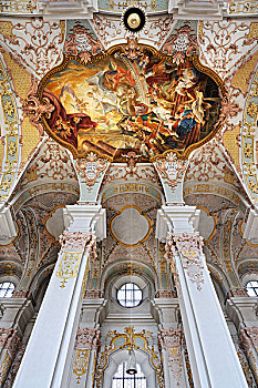 天花板,描绘,教堂,神圣,维克托阿灵广场集市,慕尼黑,巴伐利亚,德国,欧洲