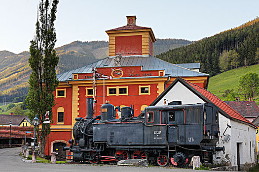 蒸汽机车,熔化,炉子,博物馆,施蒂里亚,奥地利,欧洲