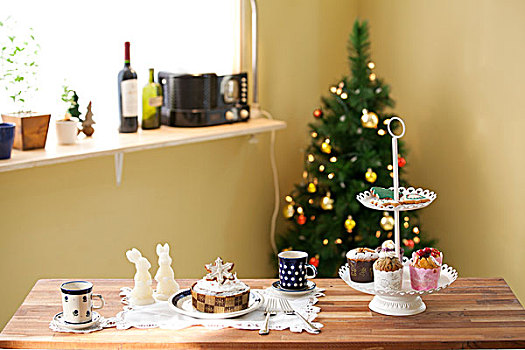 圣诞节蛋糕,饼干,正面,圣诞树