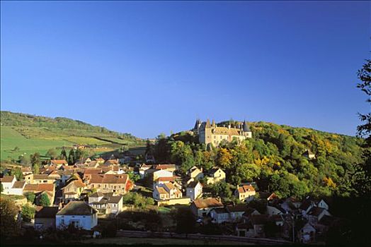 法国,乡村,城堡,翠绿,山
