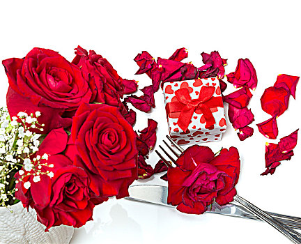红玫瑰,礼物,银器,情人节,菜单